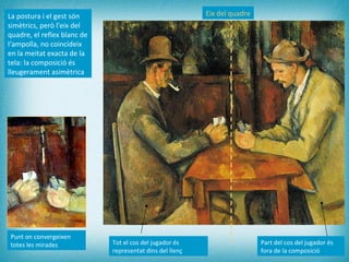 La postura i el gest són simètrics, però l'eix del quadre, el reflex blanc de l‘ampolla, no coincideix en la meitat exacta...