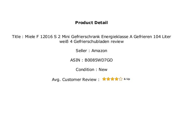 Energieklasse A++ 4 Gefrierschubladen 104 Liter Gefrieren Miele F 12016 S-2 Mini-Gefrierschrank wei/ß