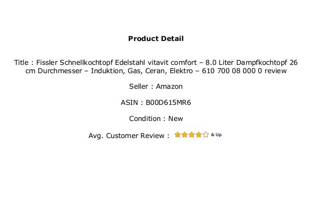 Fissler Schnellkochtopf Edelstahl vitavit comfort Ceran 610-700-08-000//0 Induktion Elektro Gas 8.0 Liter Dampfkochtopf 26 cm Durchmesser