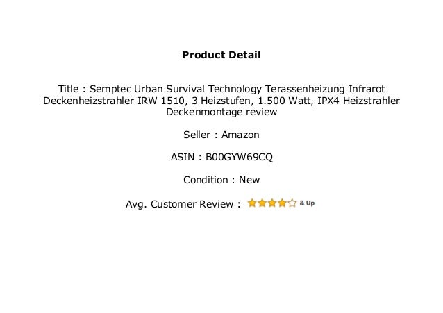 Heizstrahler Deckenmontage IPX4 1.500 Watt 3 Heizstufen Semptec Urban Survival Technology Terassenheizung: Infrarot-Deckenheizstrahler IRW-1510