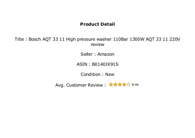 Bosch Aqt 33 11 High Pressure Washer 110bar 1300w Aqt 33 11 220v Revi