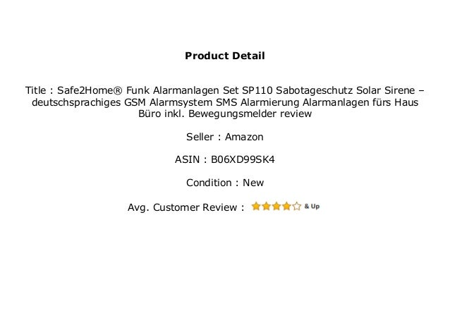 Safe2home Funk Alarmanlagen Set Sp110 Sabotageschutz Solar