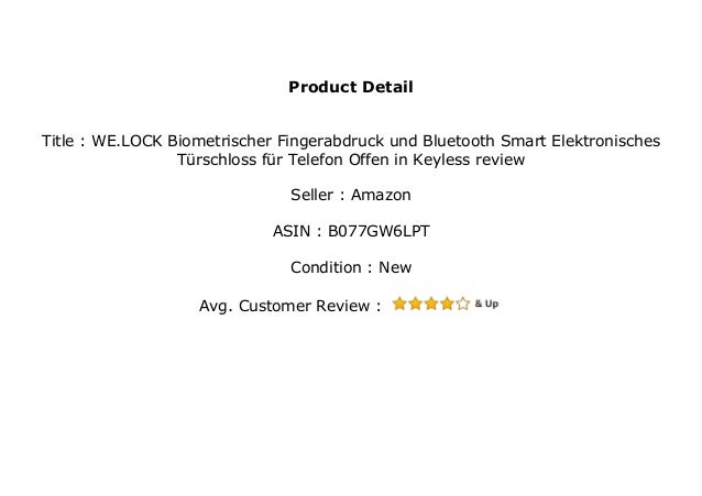 WE.LOCK Biometrischer Fingerabdruck und Bluetooth Smart Elektronisches T/ürschloss f/ür Telefon Offen in Keyless