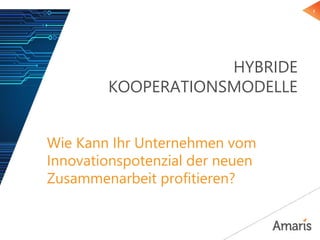 2
HYBRIDE
KOOPERATIONSMODELLE
Wie Kann Ihr Unternehmen vom
Innovationspotenzial der neuen
Zusammenarbeit profitieren?
 