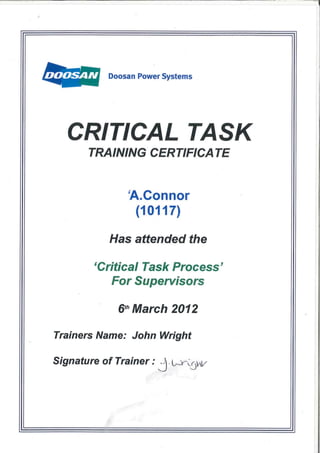 Critical Task Training Cert