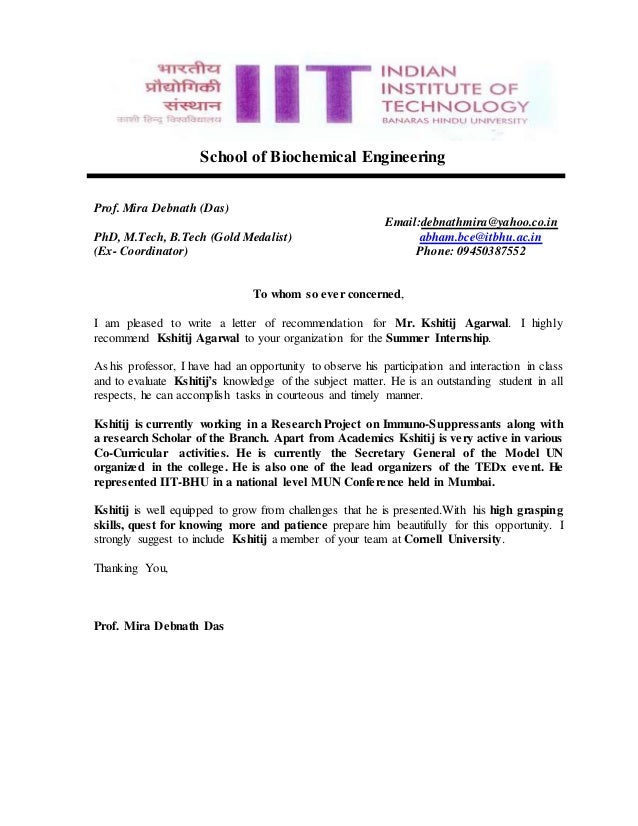 Recommendation Letter of Prof Ms.Mira Debnath Das