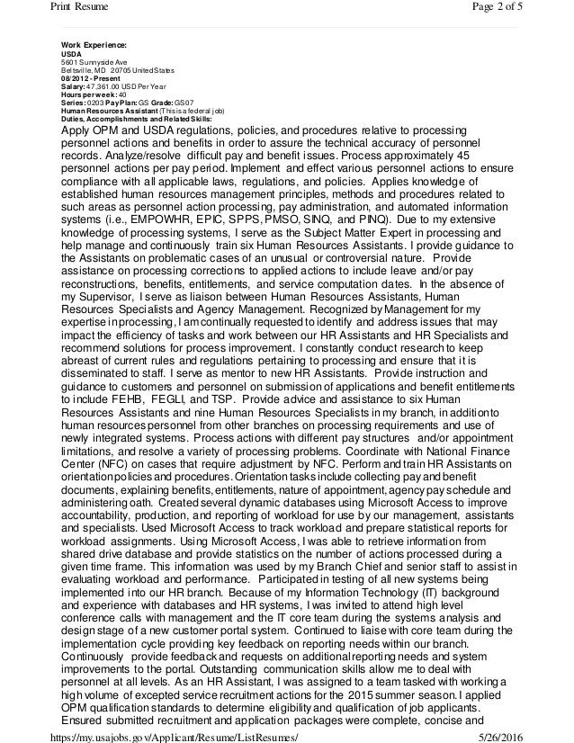HR Resume USA Jobs DS 5 26 16