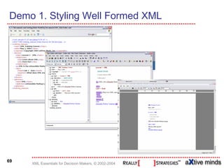 Demo 1. Styling Well Formed XML




69
     XML Essentials for Decision Makers, © 2002-2004
 