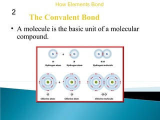 The Convalent Bond
How Elements Bond
2
• A molecule is the basic unit of a molecular
compound.
 