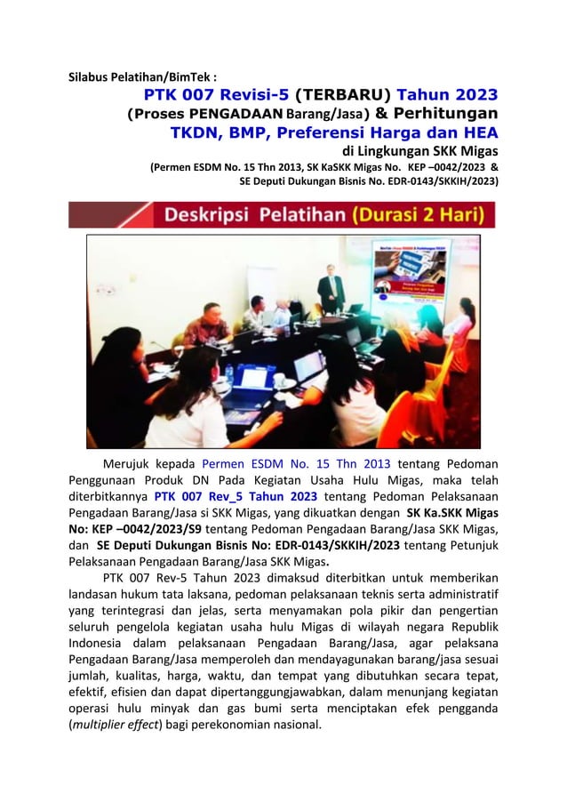 Silabus Pelatihan "PTK 007 Revisi-5 (TERBARU) Tahun 2023 (Proses ...