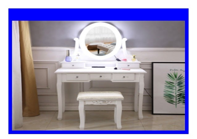 Big Sale Makeup Dressing Table With 5 Drawer Mirror Bulb Vanity Set