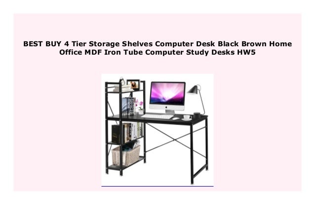 New 4 Tier Storage Shelves Computer Desk Black Brown Home Office Mdf