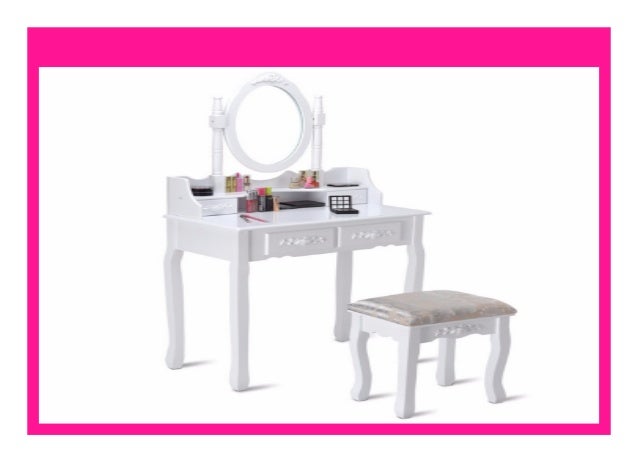 Best Seller Women White Dresser Wood Makeup Vanity Table Stool Set J
