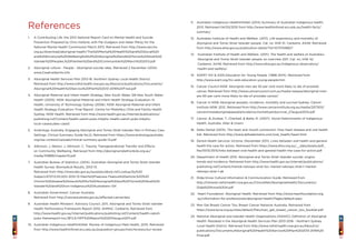 4140
11.	Australian Indigenous HealthInfoNet (2014) Summary of Australian Indigenous health,
2013. Retrieved 04/03/2015 from http://www.healthinfonet.ecu.edu.au/health-facts/
summary
12.	Australian Institute of Health and Welfare. (2011). Life expectancy and mortality of
Aboriginal and Torres Strait Islander people. Cat. no. IHW 51. Canberra: AIHW. Retrieved
from http://www.aihw.gov.au/publication-detail/?id=10737418927
13.	 Australian Institute of Health and Welfare. (2011). The health and welfare of Australia’s
Aboriginal and Torres Strait Islander people, an overview 2011. Cat. no. IHW 42.
Canberra: AIHW. Retrieved from http://www.aihw.gov.au/indigenous-observatory/
health-and-welfare/
14.	AVERT HIV  AIDS Education for Young People. (1986-2014). Retrieved from
http://www.avert.org/hiv-aids-education-young-people.htm
15.	Cancer Council NSW. Aboriginal men are 50 per cent more likely to die of prostate
cancer. Retrieved from http://www.cancercouncil.com.au/media-release/aboriginal-men-
are-50-per-cent-more-likely-to-die-of-prostate-cancer/
16.	Cancer in NSW Aboriginal peoples: incidence, mortality and survival Sydney: Cancer
Institute NSW, 2012. Retrieved from http://www.cancerinstitute.org.au/media/207303/
cancerinnswaboriginalpeaopleincidence,mortalityandsurvival_27august2012.pdf
17.	Carson, B.,Dunbar, T., Chenhall,  Bailie, R. (2007). Social Determinants of Indigenous
Health. Australia. Allen  Unwin
18.	Delta Dental (2014). The heart and mouth connection: How heart disease and oral health
link. Retrieved from http://www.deltadentalins.com/oral_health/heart.html
19.	Dental Health Services Victoria. (November 2011). Links between oral health and general
health the case for action. Retrieved from https://www.dhsv.org.au/__data/assets/pdf_
file/0013/2515/links-between-oral-health-and-general-health-the-case-for-action.pdf
20.	Department of Health 2013. Aboriginal and Torres Strait Islander suicide: origins,
trends and incidence. Retrieved from http://www.health.gov.au/internet/publications/
publishing.nsf/Content/mental-natsisps-strat-toc~mental-natsisps-strat-1~mental-
natsisps-strat-1-ab
21.	Didja Know Cultural Information  Communication Guide. Retrieved from
http://intranet.nslhd.health.nsw.gov.au/ClinicalNet/AboriginalHealth/Documents/
Didja%20Know%204.pdf
22.	 Heart Foundation. Aboriginal Health. Retrieved from http://www.heartfoundation.org.
au/information-for-professionals/aboriginal-health/Pages/default.aspx
23.	Men Get Breast Cancer Too, Breast Cancer Network Australia. Retrieved from
https://www.bcna.org.au/sites/default/files/men_get_breast_cancer_too_booklet.pdf
24.	National Aboriginal and Islander Health Organisations [NAIHO]. Definition of Aboriginal
Health. Restated in the Aboriginal Health Services Plan 2013-2016 - Northern Sydney
Local Health District. Retrieved from http://www.nslhd.health.nsw.gov.au/AboutUs/
publications/Documents/Aboriginal%20Health%20Service%20Plan%202013-2016%20
Final.pdf
References
1.	A Contributing Life: the 2012 National Report Card on Mental Health and Suicide
Prevention Prepared by Chris Holland, with Pat Dudgeon and Helen Milroy for the
National Mental Health Commission March 2013. Retrieved from http://www.naccho.
org.au/download/aboriginal-health/The%20Mental%20Health%20and%20Social%20
and%20Emotional%20Wellbeing%20of%20Aboriginal%20and%20Torres%20Strait%20
Islander%20Peoples,%20Families%20and%20Communities%20March%202013.pdf
2.	Aboriginal culture - People - Aboriginal suicide rates, Retrieved 2 December (2014).
www.CreativeSpirits.info
3.	Aboriginal Health Services Plan 2013-16. Northern Sydney Local Health District.
Retrieved from http://www.nslhd.health.nsw.gov.au/AboutUs/publications/Documents/
Aboriginal%20Health%20Service%20Plan%202013-2016%20Final.pdf
4.	Aboriginal Maternal and Infant Health Strategy, New South Wales 128 New South Wales
Health (2005). NSW Aboriginal Maternal and Infant Health Strategy Evaluation. N.
Health, University of Technology Sydney (2006). NSW Aboriginal Maternal and Infant
Health Strategy Evaluation: Final Report. Centre for Midwifery Child and Family Health.
Sydney, NSW Health. Retrieved from http://www.health.gov.au/internet/publications/
publishing.nsf/Content/health-oatsih-pubs-linkphc~health-oatsih-pubs-linkphc-
local~casestudies~case3
5.	Andrology Australia. Engaging Aboriginal and Torres Strait Islander Men in Primary Care
Settings. Clinical Summary Guide No.12, Retrieved from https://www.andrologyaustralia.
org/wp-content/uploads/clinical-summary-guide-12.pdf
6.	Atkinson. J, Nelson. J, Atkinson. C. Trauma, Transgenerational Transfer and Effects
on Community Wellbeing. Retrieved from http://aboriginal.telethonkids.org.au/
media/54889/chapter10.pdf
7.	Australian Bureau of Statistics. (2014). Australian Aboriginal and Torres Strait Islander
Health Survey: Biomedical Results, 2012-13.
Retrieved from http://www.abs.gov.au/ausstats/abs@.nsf/Lookup/by%20
Subject/4727.0.55.003~2012-13~Main%20Features~Feature%20article:%20%20
Chronic%20disease%20results%20for%20Aboriginal%20and%20Torres%20Strait%20
Islander%20and%20non-Indigenous%20Australians~134
8.	Australian Government. Cancer Australia.
Retrieved from http://canceraustralia.gov.au/affected-cancer/atsi
9.	Australian Health Ministers’ Advisory Council, 2011, Aboriginal and Torres Strait Islander
Health Performance Framework Report 2010, AHMAC, Canberra. Retrieved from
http://www.health.gov.au/internet/publications/publishing.nsf/Content/health-oatsih-
pubs-framereport-toc/$FILE/HPF%20Report%202010august2011.pdf
10.	Australian Indigenous HealthInfoNet. Review of Indigenous Male Health, 2010. Retrieved
from http://www.healthinfonet.ecu.edu.au/population-groups/men/reviews/our-review
 