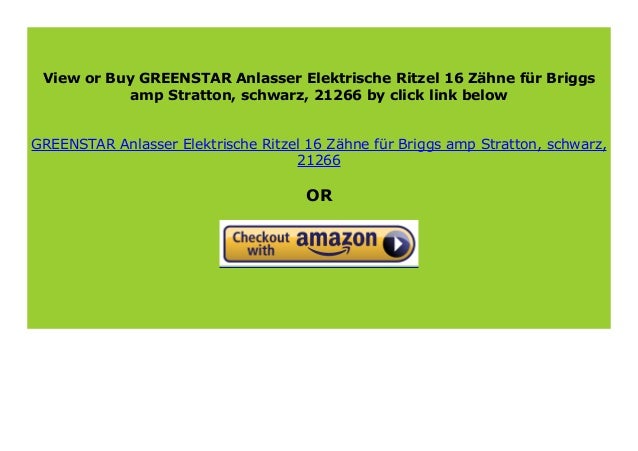 21266 schwarz GREENSTAR Anlasser Elektrische Ritzel 16/ Z/ähne f/ür Briggs /& Stratton