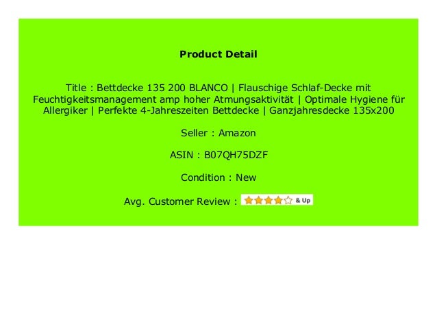 Flauschige Schlaf-Decke mit Feuchtigkeitsmanagement /& hoher Atmungsaktivit/ät Optimale Hygiene f/ür Allergiker Perfekte 4-Jahreszeiten Bettdecke Ganzjahresdecke Bettdecke 135//140 x 220 BLANCO