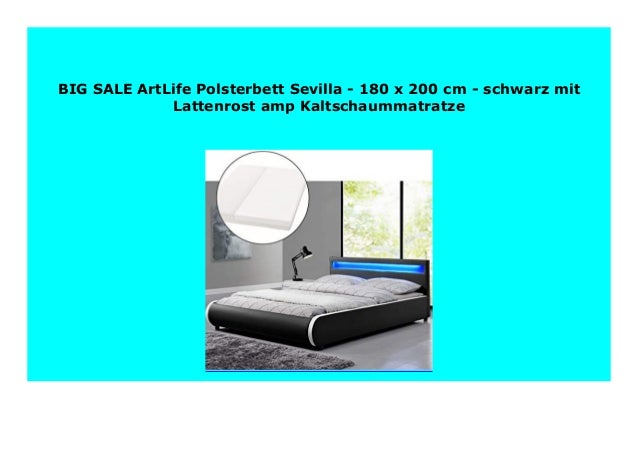 140 x 200 cm ArtLife Polsterbett Sevilla schwarz mit Lattenrost /& Kaltschaummatratze