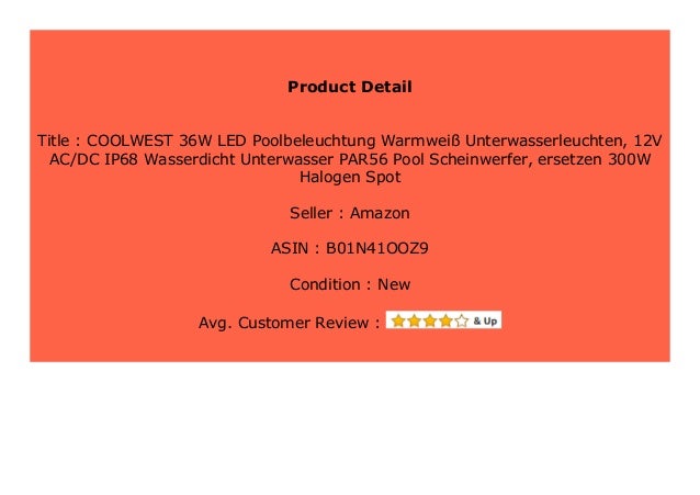 Best Price Coolwest 36w Led Poolbeleuchtung Warmwei Unterwasserleuch