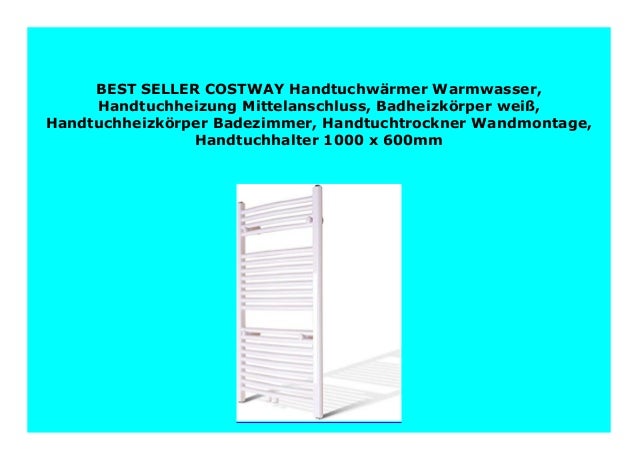 Handtuchhalter 1000 x 600mm Handtuchheizung Mittelanschluss Handtuchheizk/örper Badezimmer Badheizk/örper wei/ß Handtuchtrockner Wandmontage COSTWAY Handtuchw/ärmer Warmwasser