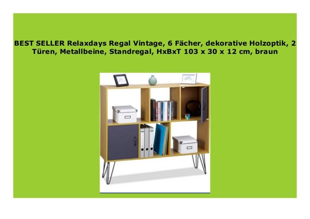 HxBxT 103 x 30 x 12 cm 2 T/üren 6 F/ächer braun Metallbeine Relaxdays Regal Vintage dekorative Holzoptik Standregal