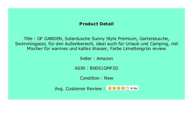 Sell Gf Garden Solardusche Sunny Style Premium Gartendusche Swimmi