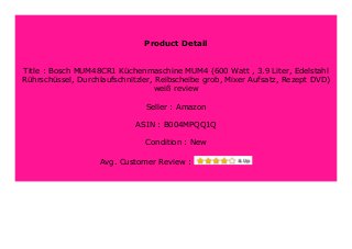 Best Product Bosch Mum48cr1 K Chenmaschine Mum4 600 Watt 3 9