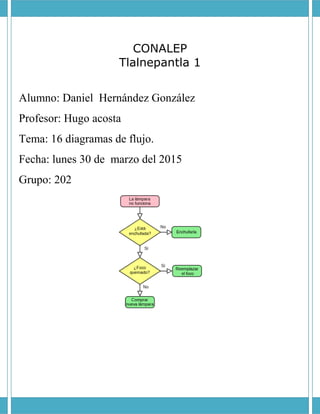 CONALEP
Tlalnepantla 1
Alumno: Daniel Hernández González
Profesor: Hugo acosta
Tema: 16 diagramas de flujo.
Fecha: lunes 30 de marzo del 2015
Grupo: 202
 