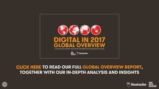18
CLICK HERE TO READ OUR FULL GLOBAL OVERVIEW REPORT,
TOGETHER WITH OUR IN-DEPTH ANALYSIS AND INSIGHTS
1
DIGITAL IN 2017
GLOBAL OVERVIEWA COLLECTION OF INTERNET, SOCIAL MEDIA, AND MOBILE DATA FROM AROUND THE WORLD
 