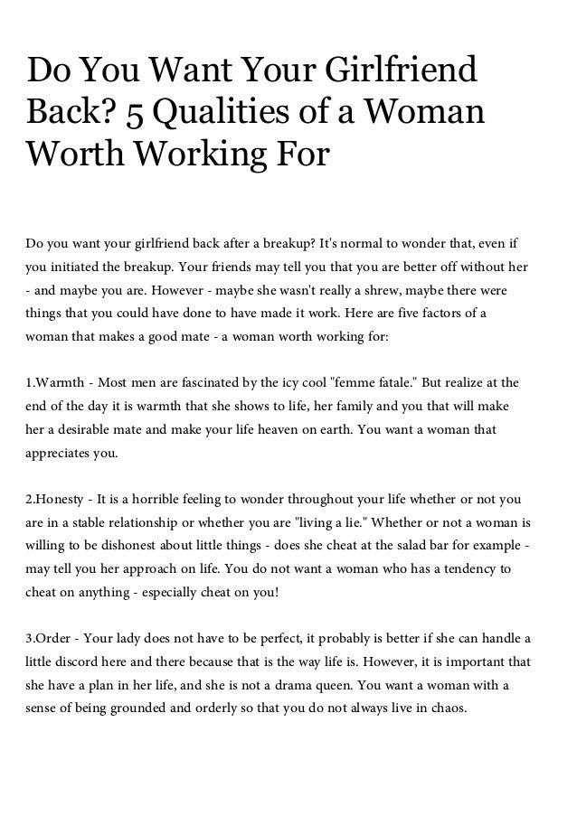 Do You Want Your Girlfriend Back 5 Qualities Of A Woman Worth Workin