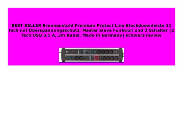 schwarz Brennenstuhl Premium-Line Steckdosenleiste 6-fach mit Schalter und /Überspannungsschutz 3m Kabel, 2-fach USB 3,1 A, Made in Germany