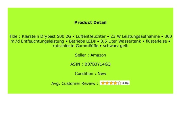 BIG SALE Klarstein Drybest 500 2G Luftentfeuchter 23 W Leistungsa…