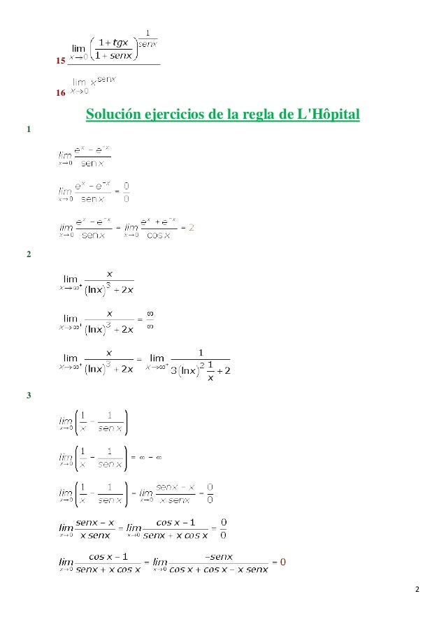 Regla De L Hopital Ejercicios Resueltos