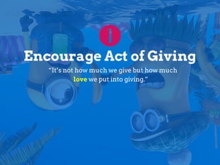 Encourage Act of Giving
“It’s not how much we give but how much
love we put into giving.”
 