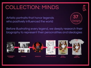 COLLECTION: MINDS
Artistic portraits that honor legends
who positively influenced the world
Before illustrating every legend, we deeply research their
biography to represent their personalities and ideologies
37
Designs
 