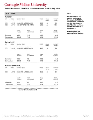 PhD Unofficial Transcript | PDF