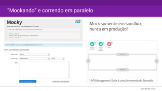 “Mockando” e correndo em paralelo
Mock somente em sandbox,
nunca em produção!
* API Management Suite é uma ferramenta da Sensedia
 
