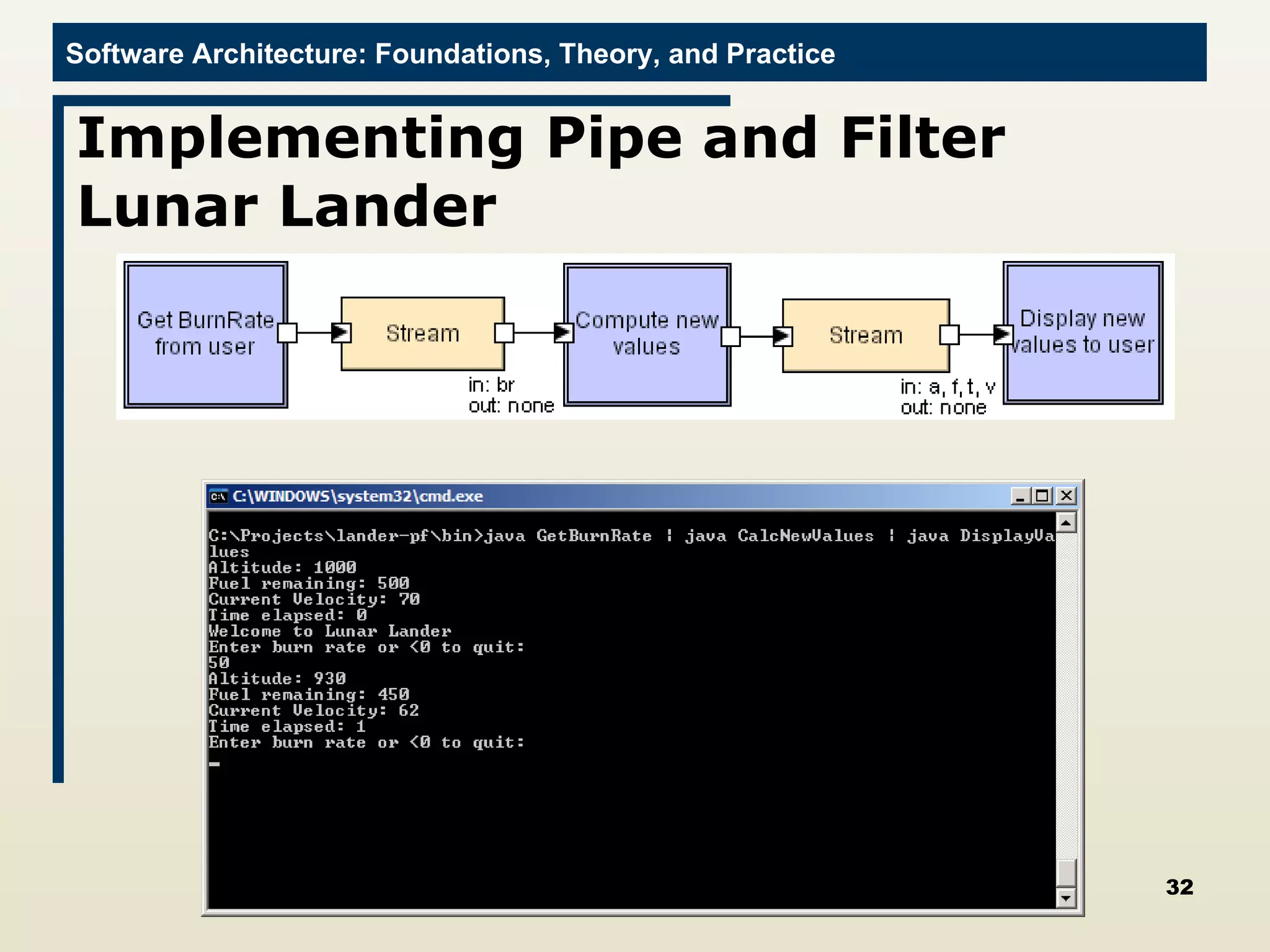 Implementing Pipe and Filter Lunar Lander 