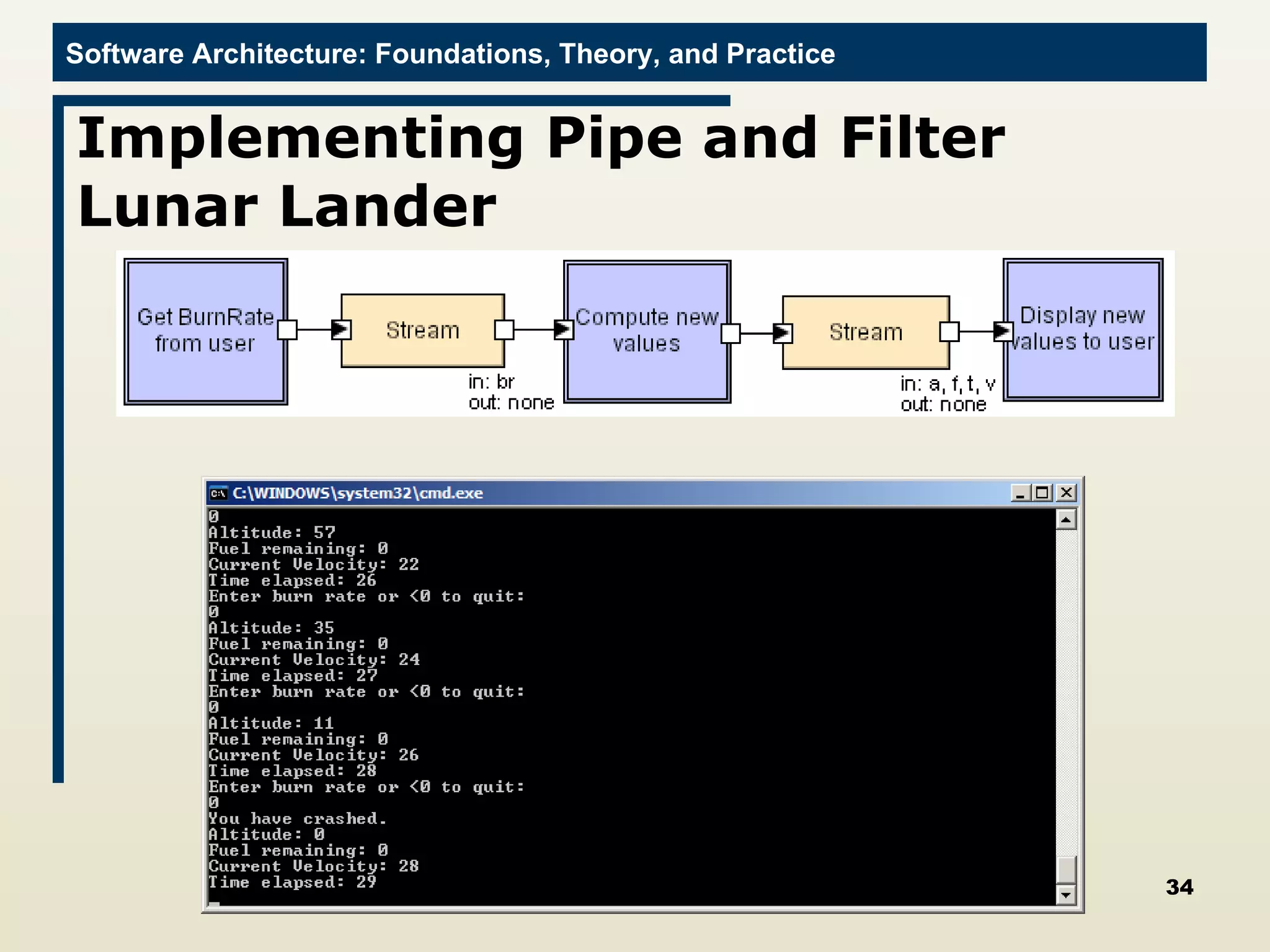 Implementing Pipe and Filter Lunar Lander 