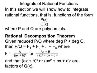 Integrals Rational Form 17 integrals of rational functions x | PPTX