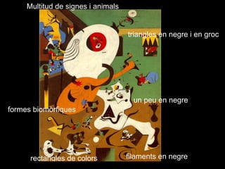 Multitud de signes i animals


                                    triangles en negre i en groc




                                      un peu en negre
formes biomòrfiques




      rectangles de colors          filaments en negre
 