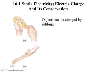 16-1 Static Electricity; Electric Charge
and Its Conservation
Objects can be charged by
rubbing
© 2014 Pearson Education, Inc.
 