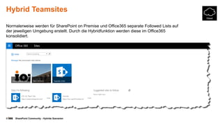 © SharePoint Community - Hybride Szenarien
Hybrid Teamsites
Normalerweise werden für SharePoint on Premise und Office365 separate Followed Lists auf
der jeweiligen Umgebung erstellt. Durch die Hybridfunktion werden diese im Office365
konsolidiert.
 