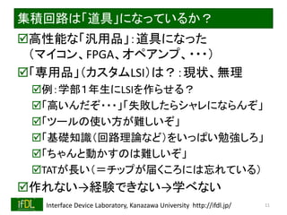 2016/12/24 Interface Device Laboratory, Kanazawa University http://ifdl.jp/
e·ϡߡˤʤäƤ뤫
?ܤʡƷߤˤʤä
ޥFPGAڥס???
?ƷLSIϣF״o
?ѧLSI餻룿
?ߤ???ʧ饷ˤʤ󤾡
?ĩ`ʹy
?A֪R·Փʤɣ򤤤äѤ㏊
?ȄӤΤy
?TATLåפ줯ˤƤ룩
?ʤUYǤʤѧ٤ʤ
11
 