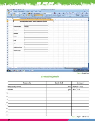 1 Novillos gordos 200 cabezas/año 
2 Leche 500 Litros/día 
3 
4 
5 
6 
7 
8 
9 
10 
38 
Figura 6: Reseña Finca 
Producto Cantidad Unidad 
Figura 7: Objetivo de Producción 
Ganaderia Ejemplo 
 