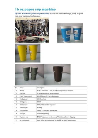 16 oz paper cup forming machine | PDF