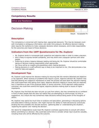 16PF Competency Report Sample | PDF