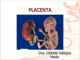 PLACENTA
Dra. Clotilde Vallejos
Medic
 