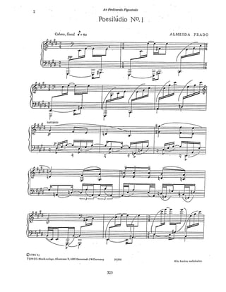 peça explora:

1)timbres por extensão de acordes quartais; 2)utilização de acordes com graus suprimidos,
principalmente modais(3o. grau) e 5os. graus; 3) acordes com sobreposição quintal/quartal; 4) peça
com vários ambientes modais.

                             E                               E                        C#m




                    E                                                      Asus (9)    E/D
                                               C#m/E         C#m7




             6
                         E                                                 E
                                               E7            G




            9      D/A                                  Am                     G
                                                                                        F


                                                  6




                                             12
                  E                               E                                     C#m
                                                                       E




                                                  255
 