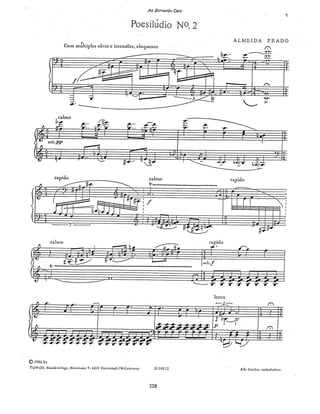 peça explora: (peça de relações complexas)
1)utilização de harmonias extratificadas (não completas) 2)escolhas de texturas provindas de intervalos
sobrepostos para pesar ou rarefazer timbre (densidade timbrística)3) dubiedade e constraste 4)série dodecafô
nica incompleta 5) articulação subdividida com harpejos em semicolcheia versus estruturas tessiturais amplifi
cadas de caráter homofônico 6)dubiedade harmônica e sobreposição de duas idéias harmônicas
                                                C                                                    acordes por
                   1                                       Fsus(add#9,#10) Fsus#3/A#                 sobreposição
                                                                                                     de quintas

                                F#/C#
                                                                                                    Csus4



relações                                si              lá          fá          sol# lá#     sol      do
                                ré
de segundas      3                   lá quinta de ré fá quinta de si
maiores e                                                                                                    saltos quartais
menores                                                                                                      descendentes
                                                                                                             na melodia

entre
linha
superior                 mi          fa# sib fá                           sib   fá
                 5                                   do# mi do                         do   sib     láb
e inferior
                 D#m/F#                                                                6
                                                             saltos quartais

                                                              3a. 4a. 2a.
2o.                                   G                                                                         F#9/A#
tetracorde
descendente
do lócrio                     6a. 5a. 3a.     5a. 4a. 3a.
 de si (C)  6                                                5a. 5a.                                      melodia em frígio
                                                                                7                         de F com
                                                                                                          uma sensível
                                                                                      Bsus4(b5,7)         ocasional para Lá
                                                                    6a.
                                                                                                              harmonias
                                                               dubiedade                                      quartais
             8                                                  intervalar
                                                                                                    Gm7(#8_9)


                     Asus4(7)                Gsus4(7)


  harmonias                                                     Fsus(#4,7)
  quartais




                                                              260
 