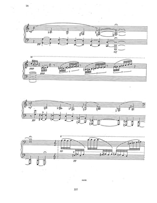 sobreposições de duas idéias harmônicas         Fsus4(7,9)(omit5)
              Am(omit5)    Ab(omit5) Dsus4(7)omit5 F#m(omit5)                            Cm7(add3M)
                                                                   harmonia quartal




                      C
                                                                                  1o. tetracorde de
                                           1o. tetracorde de 2o. tetracorde de          Bb
                                                 D#m               de Fm
grupos
cromáticos




                                                sobreposições
                                                                 Db(sus#4)/B
                                                de quintas:
                                                quinta justa
                                 Ab(omit5)/G    quinta diminuta
             Bb(omit5) Am(omit5)                                                          F#m/A
                                           Gb(omit5)/F          Am(b5)       Eb



                                                                                      1o. tetracorde de C
                                                           trítono de C               (descendente) em oitava


                cromatismo em oitavas                                                        1o. tetracorde
                                         elementos motívicos com texturas de ornamentos      de C#m
                          2as. maiores                                                       (ou Eólio de E)




                                  3as. menores                   2as. maiores
                                                                                 1o. tetracorde
                                                                                 de Dm
                                                                                 (ou Eólio de F)




                                                  278
 